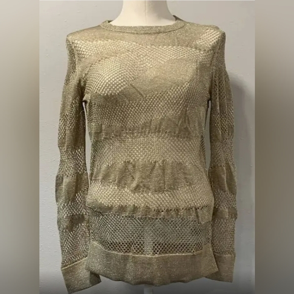 Michael Kors Gold Metalic Mesh Sweater L - Picture 1 of 7